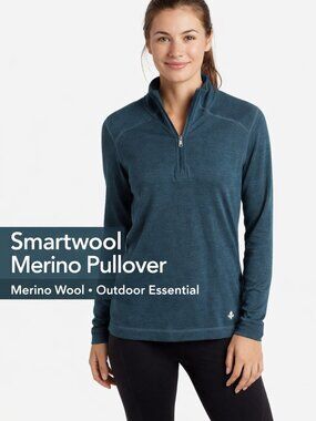 Smartwool Merino Wool 1/4 Zip Pullover Layer Teal Long Sleeve Athletic Top Sz M